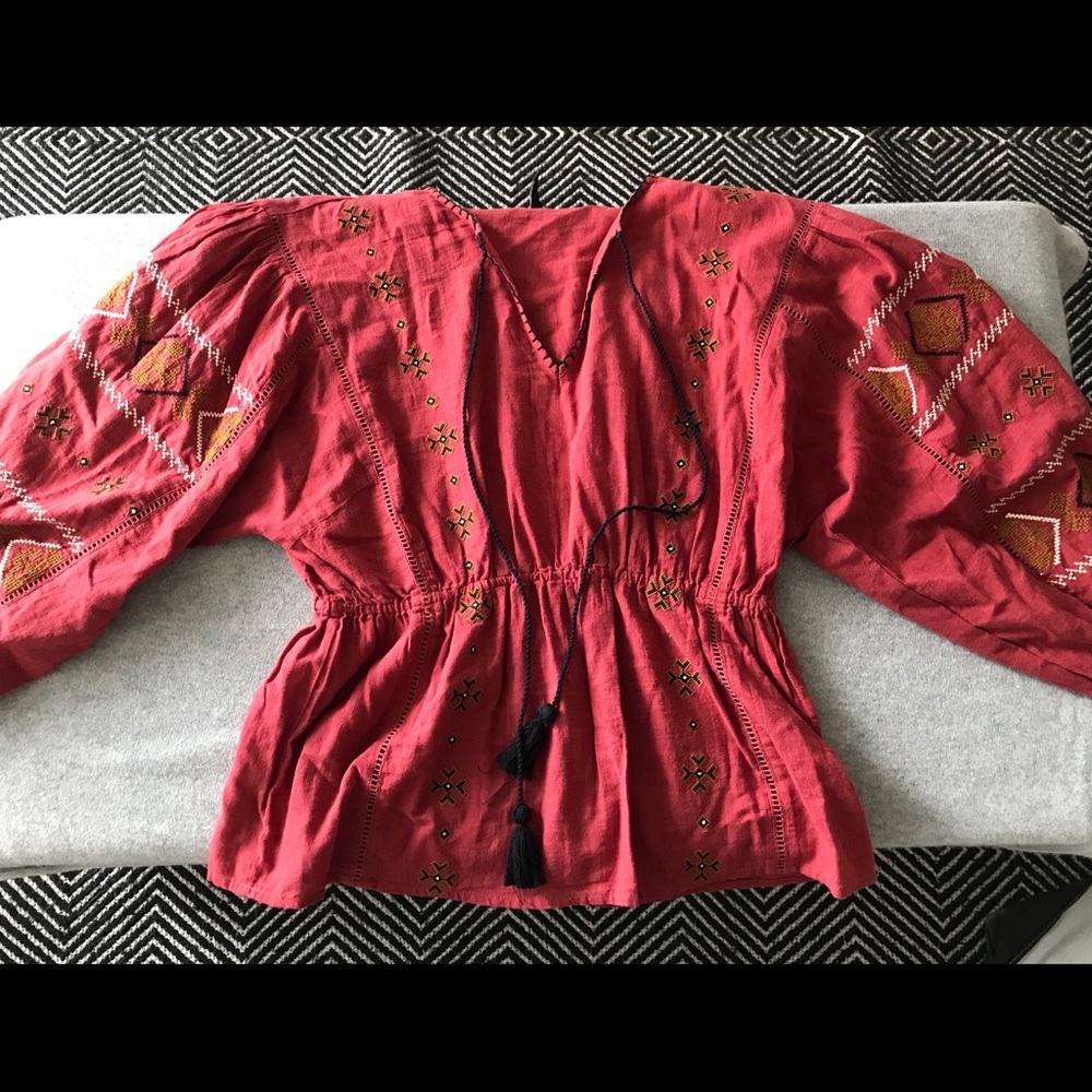 Zara peasant top with cinched waist